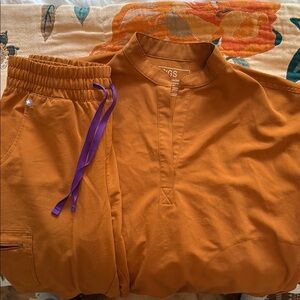 Figs Burnt Orange Scrub Set with Purple Accents